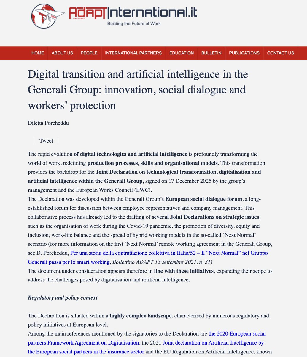 ADAPT_bulletin's tweet image. Digital transition and artificial intelligence in the @GENERALI: #innovation, #socialdialogue and #workers’ #protection englishbulletin.adapt.it/digital-transi… by @DPorcheddu 

Sign up for the newsletter so you don’t miss insights and resources about the #FutureOfWork a8b1b7.mailupclient.com/frontend/forms…