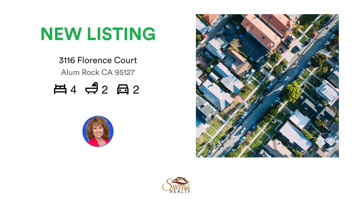 SuccessRealtyCA's tweet photo. 🛌 4 🛀 2 🚘 2
📍 3116 Florence Court, Alum Rock, CA, 95127

My latest listing on RateMyAgent.
CaDRE License # 01319597
https://t.co/R53WH11fWs

...
#ratemyagent #realestate #Success_Realty_Inc https://t.co/awqKMKS09b