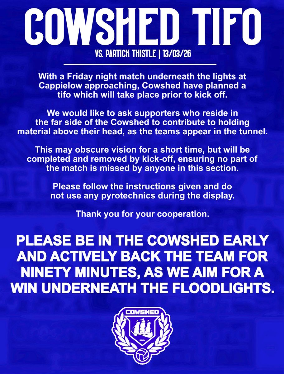 COWSHED_Morton's tweet photo. Tifo Information vs Partick Thistle | 13/03/26 https://t.co/iOaO4SLw7Z