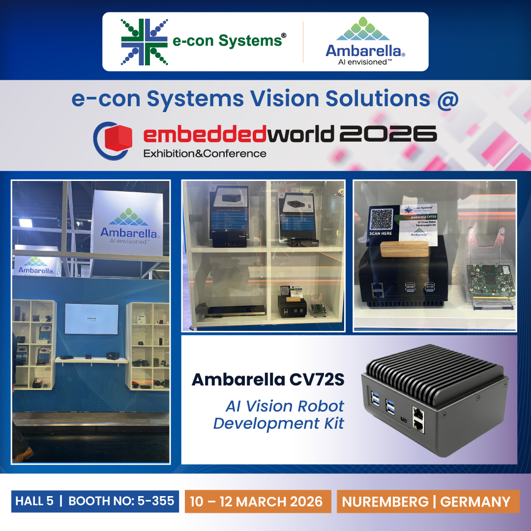 econsystems's tweet photo. In collaboration with Ambarella, e-con Systems will showcase its CV72-based robotics computing platform designed to accelerate AI vision development.
#EmbeddedWorld2026 #econSystems https://t.co/i25MIbpzos
