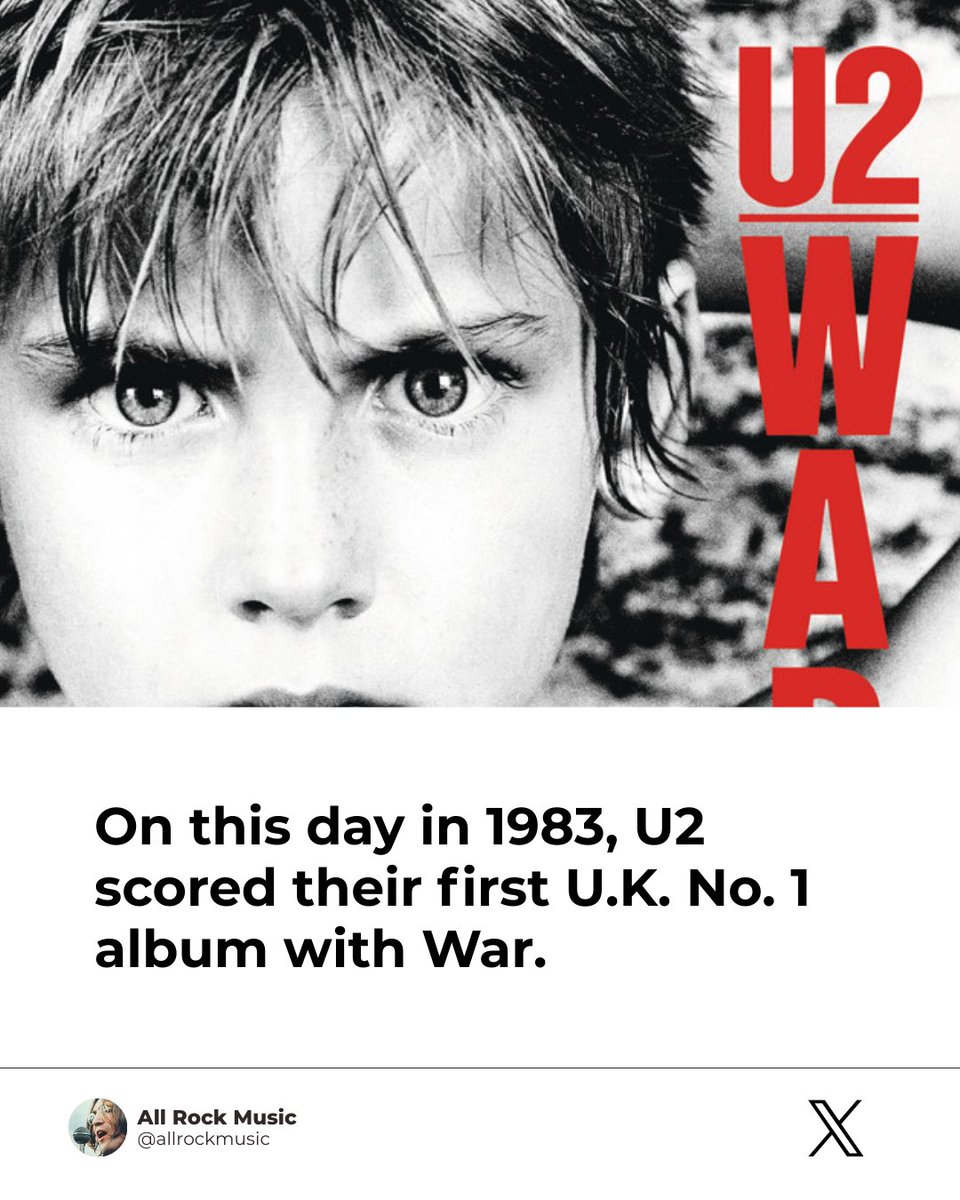 allrockmusic's tweet image. On this day in 1983, U2 scored their first U.K. No. 1 album with War.

The album spent a total of 147 weeks on the chart and featured the standout singles New Year’s Day and Two Hearts Beat as One.