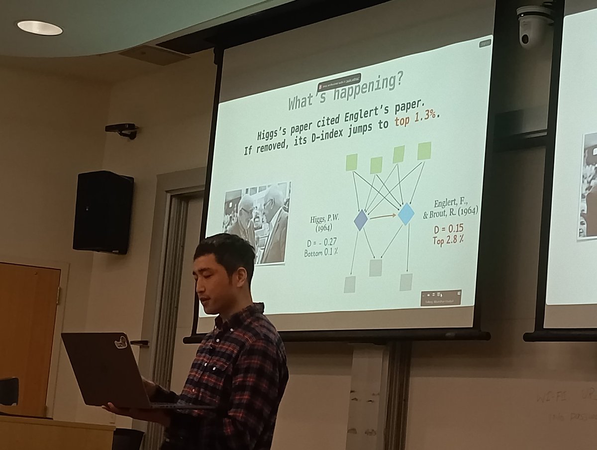 Finishing the first parallel session at #NERCCS2026, <a href="/skojaku/">Sadamori Kojaku</a> gave us a great talk on how an extension of disruption index can be useful for uncovering simultaneous breakthroughs robustly. Great great talk!