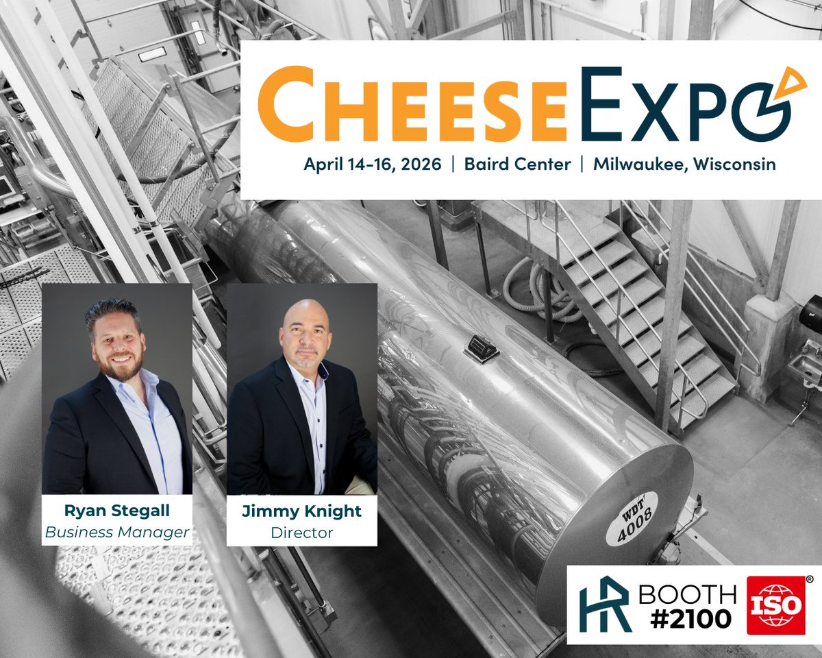 HansenRice's tweet photo. Good projects are like good cheese, they’re built with time, craft, and the right ingredients.

Meet Hansen-Rice at Booth #2100 at #CheeseExpo and chat about our 3A Dairy Design &amp; ISO certification.

Map it: https://t.co/NlezWrqL1w

#CheeseExpo #DesignBuild #DairyProcessing https://t.co/fUPdPoBT9C