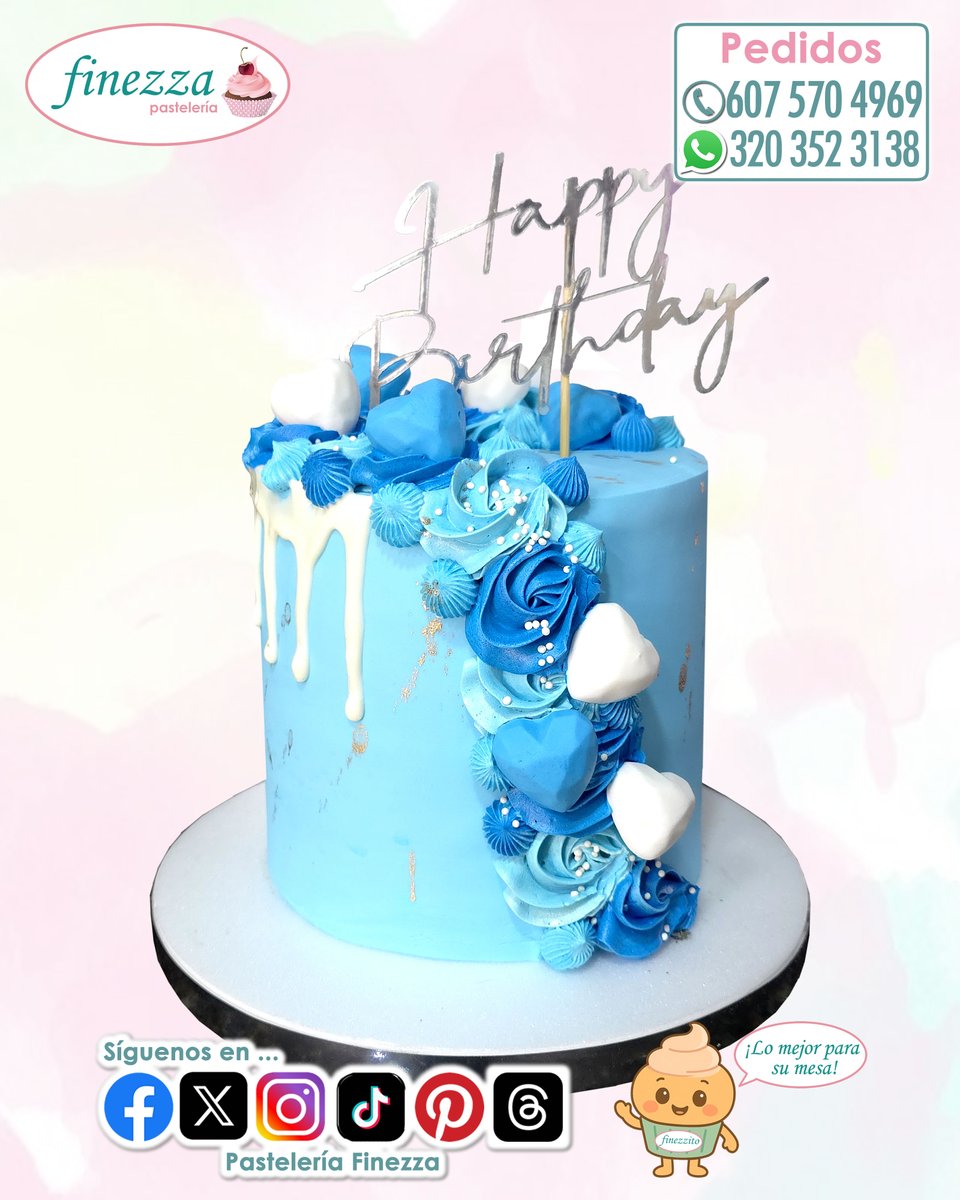pastelfinezza's tweet photo. Elegancia y sabor en un solo ponqué. 💙

Este diseño en tonos azules con flores y corazones fue creado por Pastelería Finezza para una celebración especial.

¿Qué color elegirías para tu ponqué?

#PasteleriaFinezza
#CakeDesign
#Cumpleaños https://t.co/tGQtuUhjKk