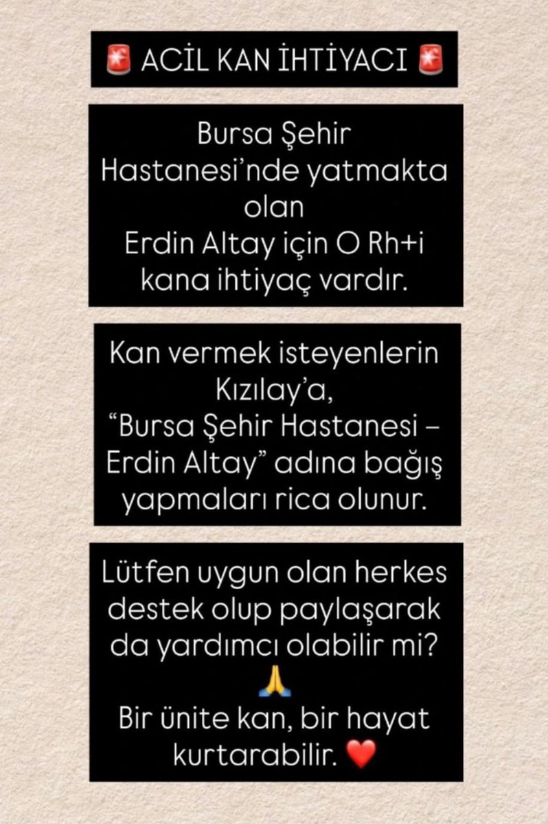 Acil kan ihtiyacı RT lütfen <a href="/kanverturkiye/">kanvercanvertürkiye</a> <a href="/Kizilay/">Türk Kızılay</a> <a href="/BursaKizilay/">KızılayBursaGençlik</a>