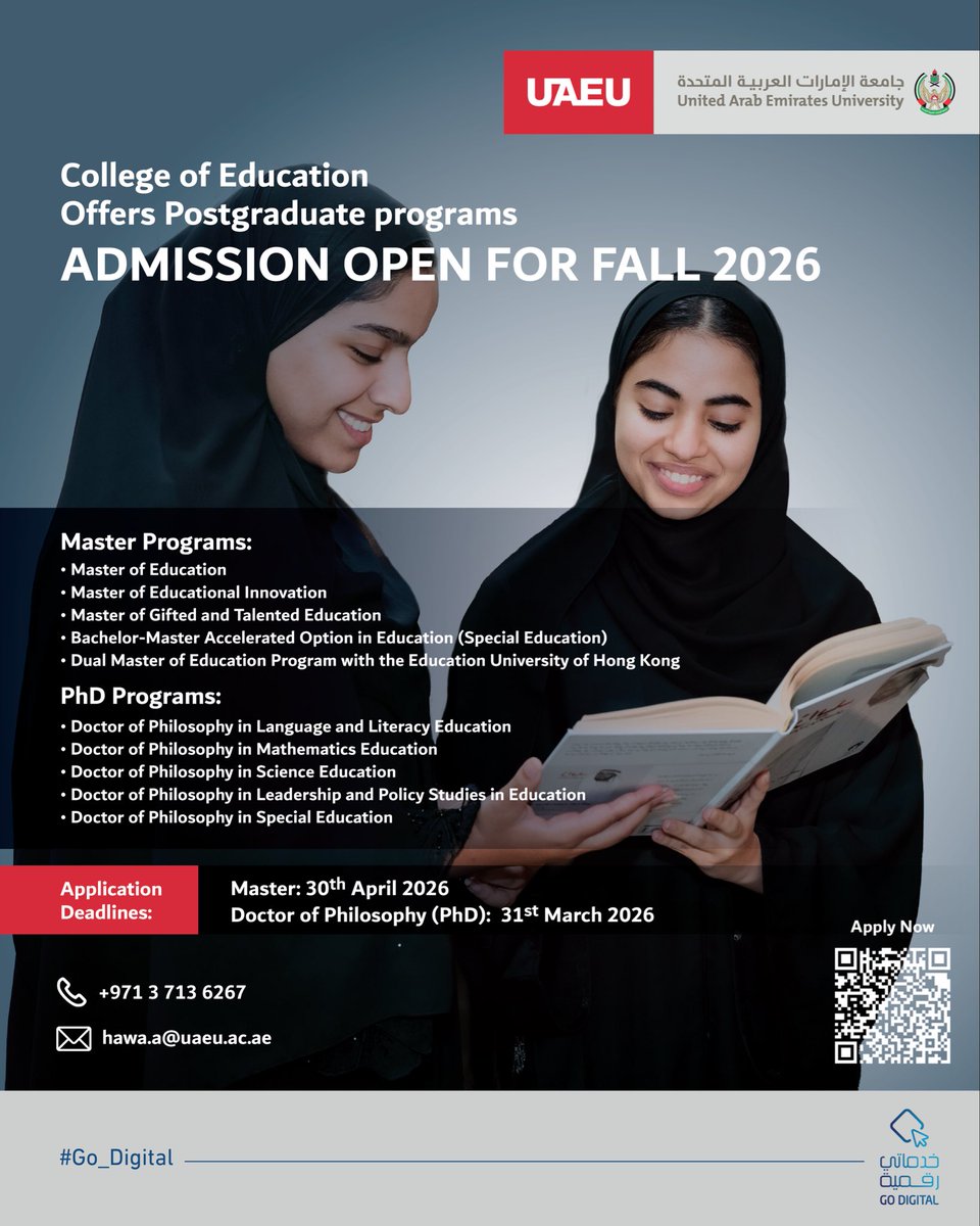edu_uaeu's tweet photo. Take the next step in your academic journey and contribute to shaping the future of education. 
🔗 Apply now: https://t.co/bABrKVifGE https://t.co/L8z5uwoYmq