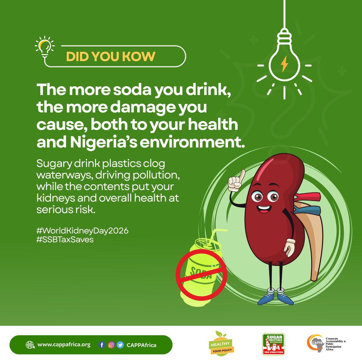 Princewill39896's tweet image. Even the slight sip would cause you to sip more, and even pollute the environment.hopewe know that the kidney is busy,more water; healthy kidney.
@HealthyFood_NG
#KidneyHealthForAll
#WorldKidneyDay2026
#SaltReduction
#HealthyDiets
#SSBTaxSaves