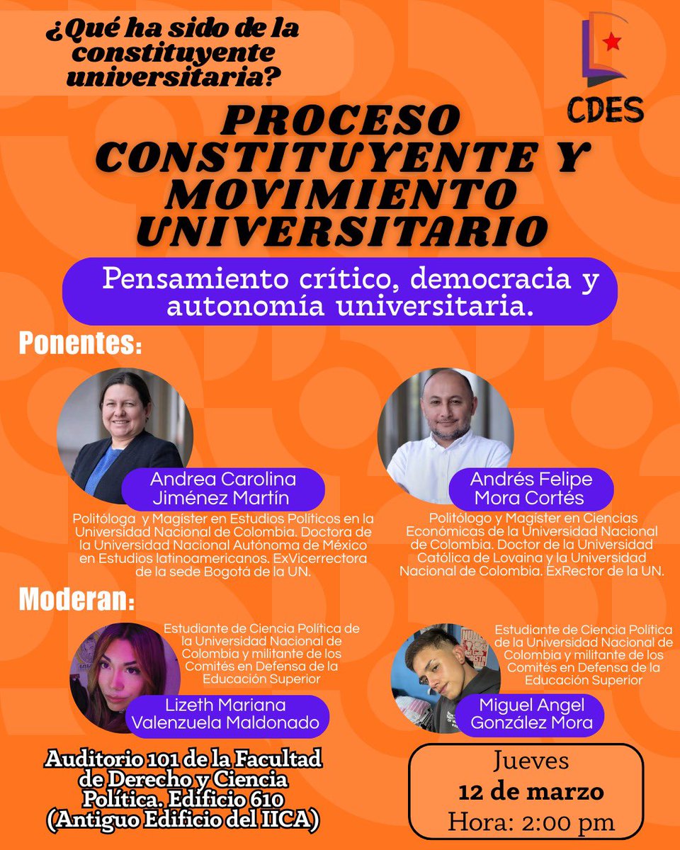 CDES_Col's tweet photo. Lxs esperamos para hacer en conjunto un ejercicio de reflexión colectiva y proyección política alrededor del Proceso #Constituyente y el futuro de la Educación Pública en Colombia https://t.co/ORs1Zx9nvI