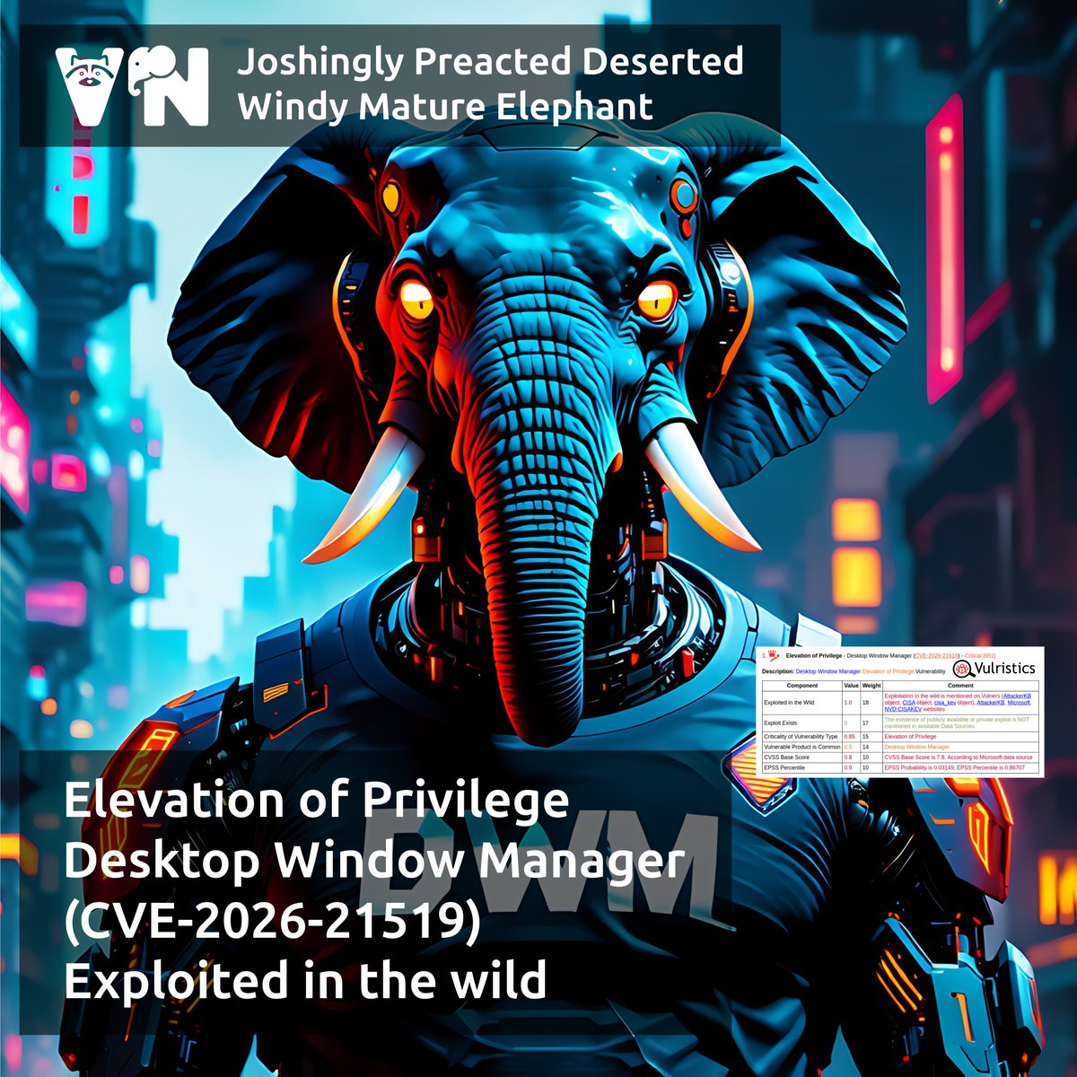 leonov_av's tweet image. 🚨 DWM EoP (CVE-2026-21519): exploited in-the-wild Type Confusion in Desktop Window Manager → local SYSTEM privileges, likely related to Jan InfDisc (CVE-2026-20805), CISA KEV Feb10, no public exploits yet. #Microsoft #Windows #DWM
➡️ t.me/avleonovcom/16…