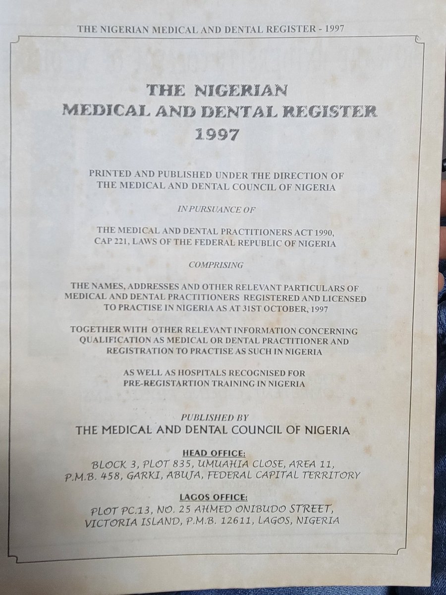afeezet's tweet photo. Dr's in the house, see what I found. 
MEDICAL AND DENTAL REGISTER 
when computer was limited, MDCN compiled register and published, but now we have nothing 
Lemme show you how robust that register is https://t.co/dgIKjk4dwO