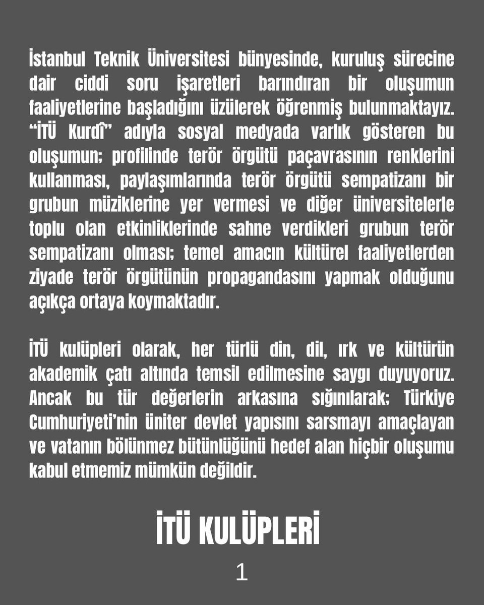 ItuTS2019's tweet photo. Gündeme dair İTÜ Kulüplerinin ortak bildirisidir. https://t.co/enfQVpPZ8R