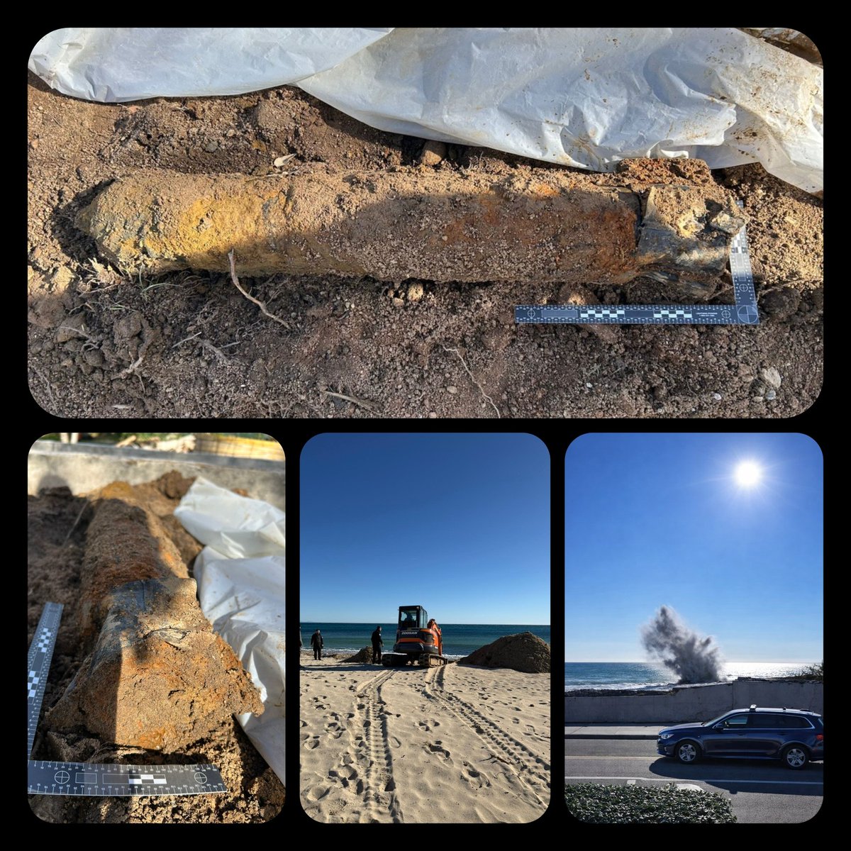 Gendarmerie_083's tweet photo. 🚨 #Ramatuelle | Intervention des démineurs 💣
Fin février, découverte d’un obus rouillé de la Seconde Guerre mondiale (aviation britannique) sur un chantier privé.
👮♂️ Lieu sécurisé par la BTA de #SaintTropez.
💥 Déplacement sur la plage de #Pampelonne puis destruction contrôlée https://t.co/98USdtrKUl