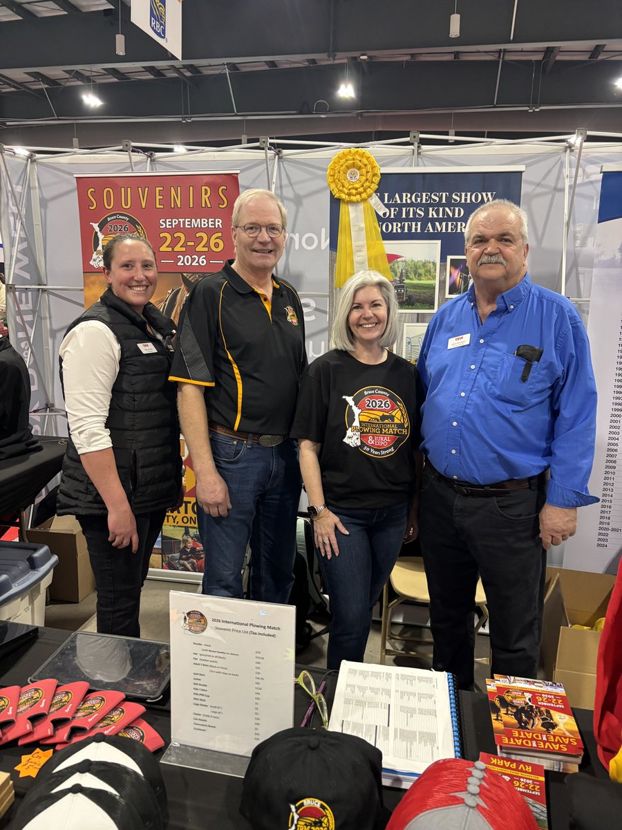 LisaThompsonPC's tweet photo. Thanks @SenatorRobBlack for sending me pics from the Ottawa Valley Farm Show!! #BruceCounty is very much looking forward to hosting the 2026 IPM & Rural Expo, near #Walkerton this year, Sept 22-26.
Appreciated that @OntarioFarms popped by to say hello as well - thx Sara & Paul for dropping by too! DYK - Sara is a past provincial #QueenOfTheFurrow!  See you there! #Momentum