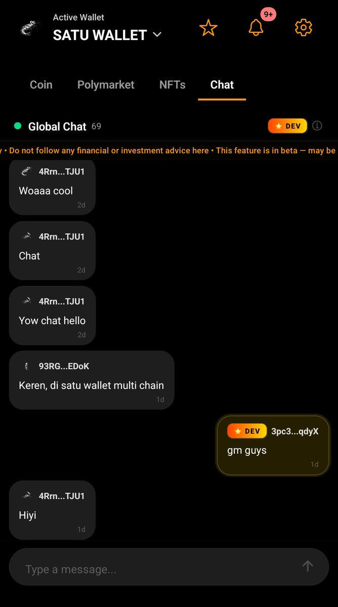 SATU Wallet now has Global Chat 

connect, talk, and share with the crypto community worldwide  💬🌎