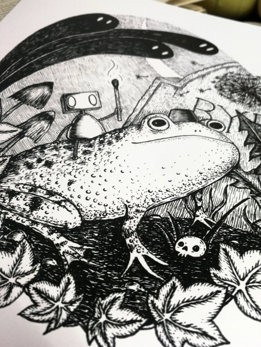 EgoisteGallery's tweet photo. The Great Adventurers by Jon Turner. A little robot and his faithful froggy companion make their way through a haunted graveyard, in this art print from an original pen and ink drawing by Jon 🤍
.
#egoistegallery #contemporaryart #afflecks #manchestergallery #jonturner https://t.co/iimYIogRlE