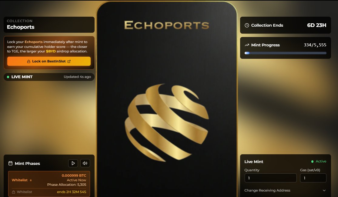 🚨Anh em có WL vào việc đi nhéee. Mint #Echoports dành cho WL sẽ chỉ diễn ra trong 3 tiếng thôi đấy!!!

Mình vẫn ngồi đây chờ thành quả của anh em đây 👑

Anh em nào còn chưa biết sự kiện gì đang diễn ra thì join vào cộng đồng Beyond Việt Nam <a href="/beyond__tech/">Beyond | Connecting Bitcoin</a> ngay