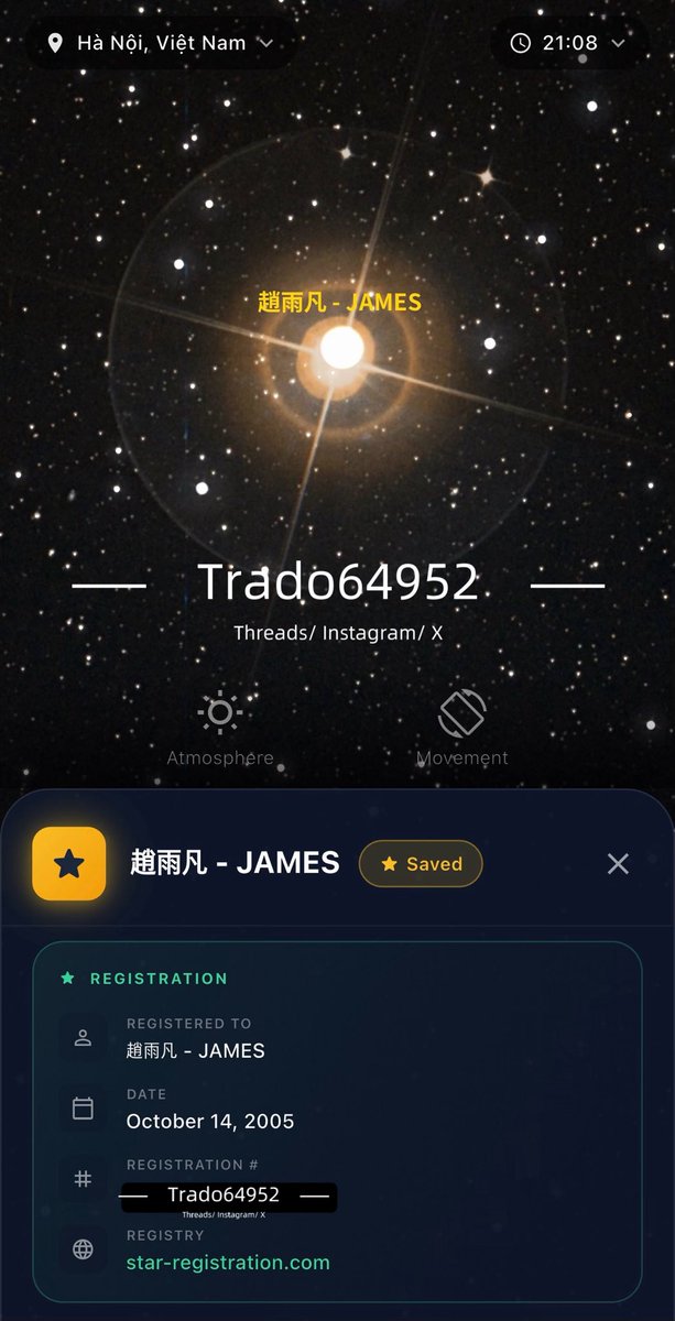 trado64952's tweet photo. An early birthday gift for you, #JAMES
Your name now rests on a star in the Libra constellation ♎️ A small light carrying the pride and warmth you have unknowingly given me.
I hope you will always shine, stay strong, and find peace and happiness on the path you have chosen 💫￼ https://t.co/DWKCBDYcEY