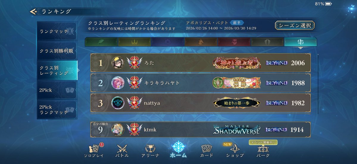 ktmk_arad's tweet photo. ネメシスレートTOP10これたー https://t.co/KhUzmKP8zL