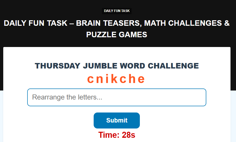 Skillobox's tweet image. 🔤 Thursday – Jumble Word Challenge
Letters mixed. Mind focused 🧠
Unscramble the word and win the day!
👉 Play here: skillobox.com/2026/01/daily-…
#WordJumble #VocabularyFun #DailyChallenge #Skillobox #DailyFunTask