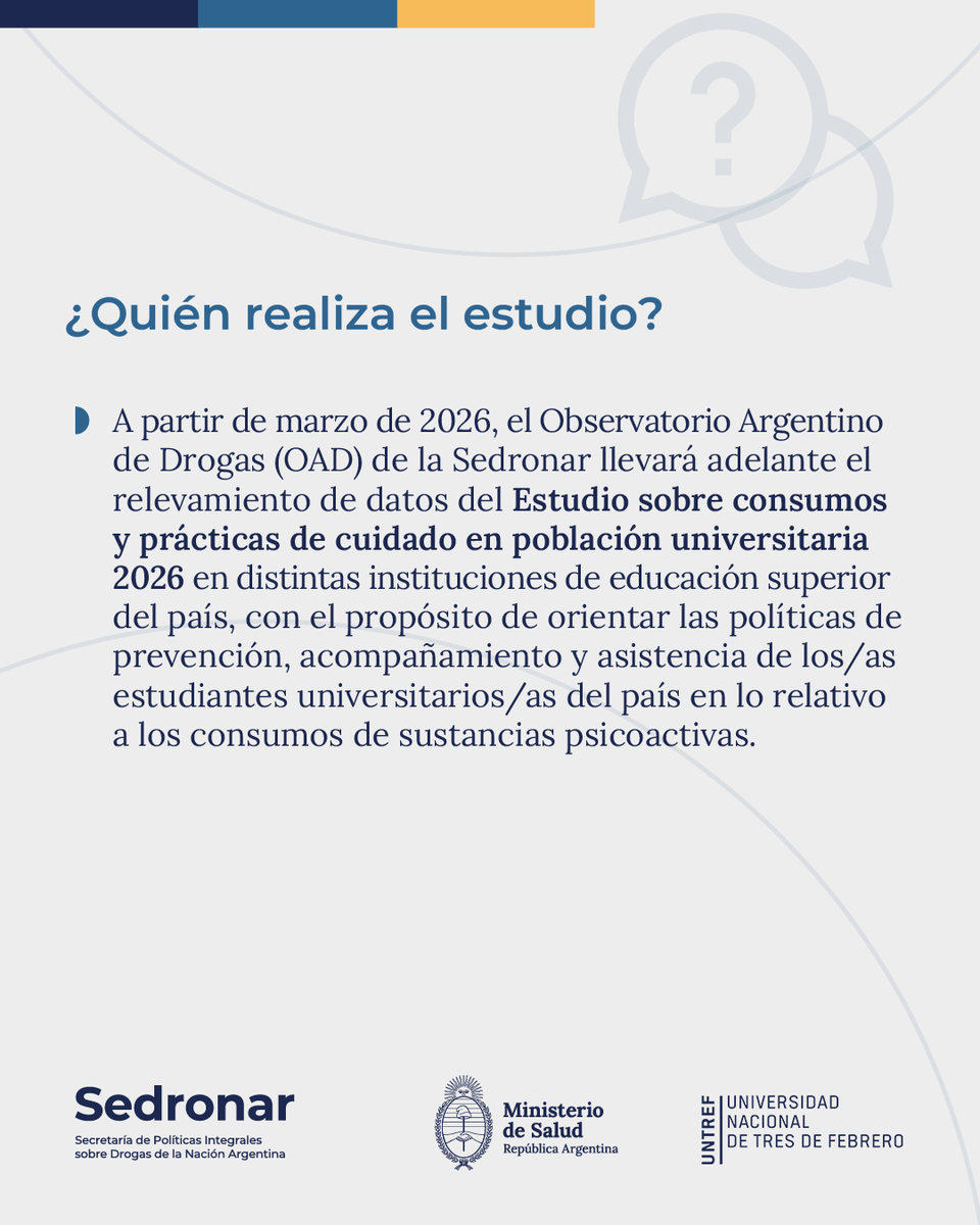 UNTREF's tweet photo. 📊 Se puso en marcha el Estudio sobre Consumos y Prácticas de Cuidado 2026 en Universidades de todo el país.
Si sos estudiante de la #UNTREF, vas a recibir un link en tu mail para completar la encuesta. ¡Tu voz es fundamental para fortalecer las políticas de prevención! 🧵👇 https://t.co/0bx1tgV2Ba