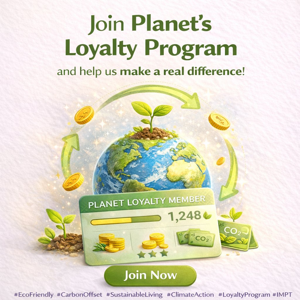 IMPT_token's tweet image. Turn loyalty into real impact.
Join Planet’s Loyalty Program and give your customers a smarter way to engage with sustainability.

#LoyaltyProgram #ClimateTech #CustomerEngagement #SustainableBusiness $IMPT