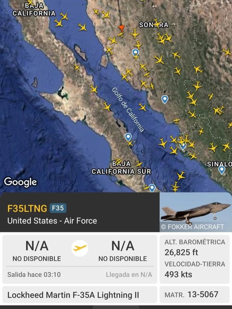 ¡Excelentes noticias! Un F-35 Lightning II de la Fuerza Aérea de los Estados Unidos sobrevoló Sonora la tarde del miércoles 11 de marzo de 2026.

Según analistas, el caza de combate estaría testeando el ADVANCE SENSOR PACKAGE INTEGRATION, un sistema para detectar