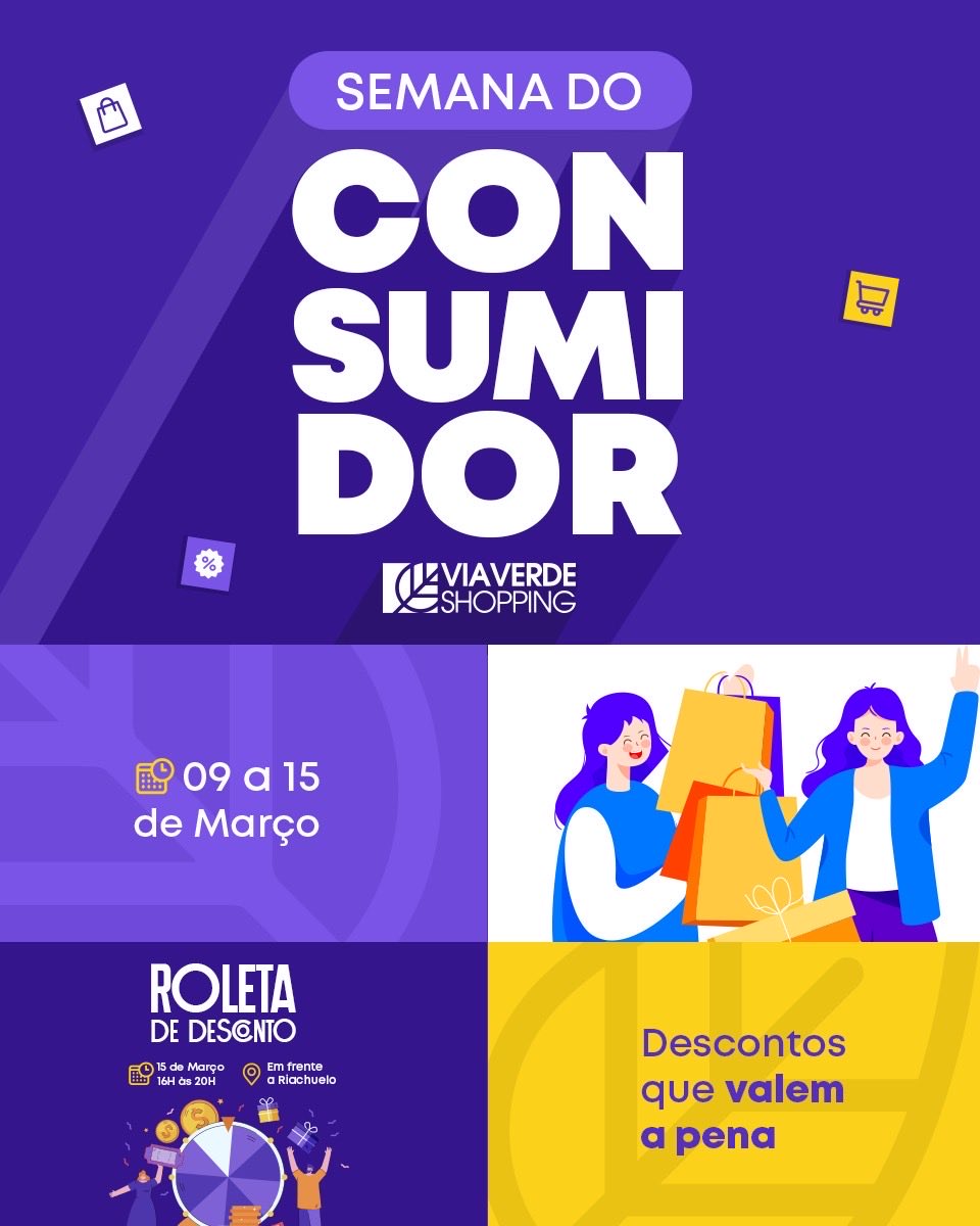 viaverdeshop's tweet photo. A Semana do Consumidor chegou ao Via Verde Shopping! 🛍️

De 09 a 15 de março, você encontra descontos que realmente valem a pena. 

E no dia 15 de março, tem uma ação especial:
🎯 Roleta de Descontos Exclusivos
📍 Em frente à Riachuelo
⏰ Das 16h às 20h https://t.co/V4DFfn59Ec