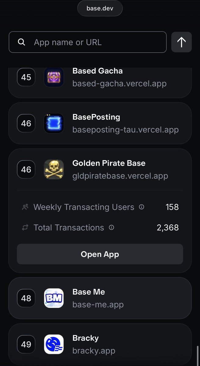 NotAMai_'s tweet photo. Golden Pirate Base 1 month recap🏴‍☠️🟦⚓️💙

the app was launched exactly a month ago, and i'd like to summarize what we've achieved during this time.

we are currently in the top 13 among all apps on the @baseapp , and we also hold the 47th place in the entire base ecosystem. this is absolutely mind blowing.

@base opens enormous opportunities for anyone who wants to bring their ideas to life. huge thanks to @buildonbase , @jessepollak , @nickprince , @_clemens__  and everyone else in the ecosystem who motivates builders like us to create and ship things that bring fun and joy to users.

hundreds of users, tens of thousands of transactions, but what is more important

during this time we have gained fans and even a whole cult of people who write posts about us and stay active in the app. we consider all of you true friends and a big part of our story. we are incredibly grateful and appreciate every one of you.

it is a wonderful feeling to bring joy to users, receive feedback from them, create activities for them, and get support in return.

we aim to keep growing, continue developing our app, and set new records again and again.

despite everything we have already achieved, our ship has only just sailed from the port. ahead of us lie seas and oceans.

welcome aboard the Golden Pirate Base🏴‍☠️🟦
