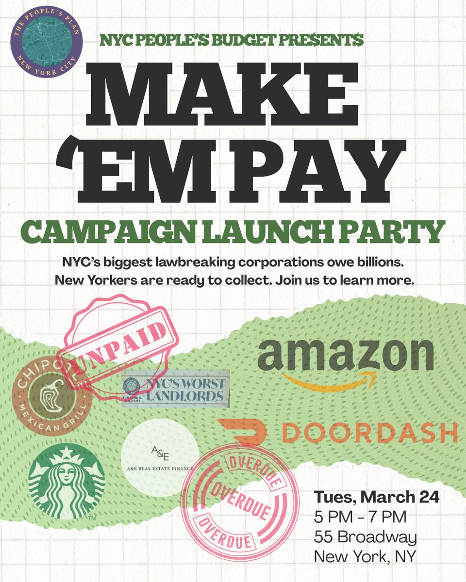 PeoplesPlanNYC's tweet image. Big landlords &amp;amp; corporations owe NYC $1.5B+ in unpaid fines—while we face a $5.4B budget gap. Time to #MakeEmPay. 
Join our campaign launch! RSVP: tinyurl.com/nb9wn4vw