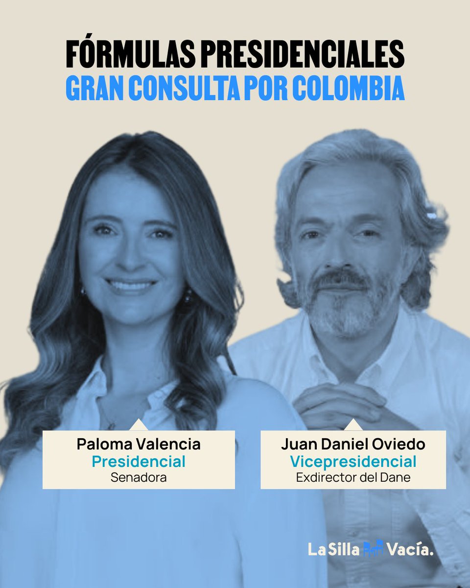 #EleccionesLSV2026 | Juan Daniel Oviedo (<a href="/JDOviedoAr/">Juan Daniel Oviedo</a>) fue el palo de las consultas con más de un millón de votos en la Gran Consulta por Colombia.

"El man del Dane", como se hizo conocido, será la fórmula vicepresidencial de <a href="/PalomaValenciaL/">Paloma Valencia L</a>. 

Su perfil lasillavacia.com/silla-nacional…