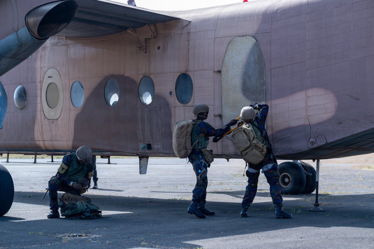 IanECox's tweet photo. The Kenya Defense Forces’ Rapid Response Unit (RRU) pararescue jumpers demonstrate the simulated recovery of personnel during their graduation ceremony in Kenya, Feb. 12, 2026. 🇰🇪🤝🇺🇸

The RRU graduates completed an 11-month training pipeline, conducted alongside U.S. Air Force Special Tactics personnel, to develop core special operations and combat search and rescue capabilities.