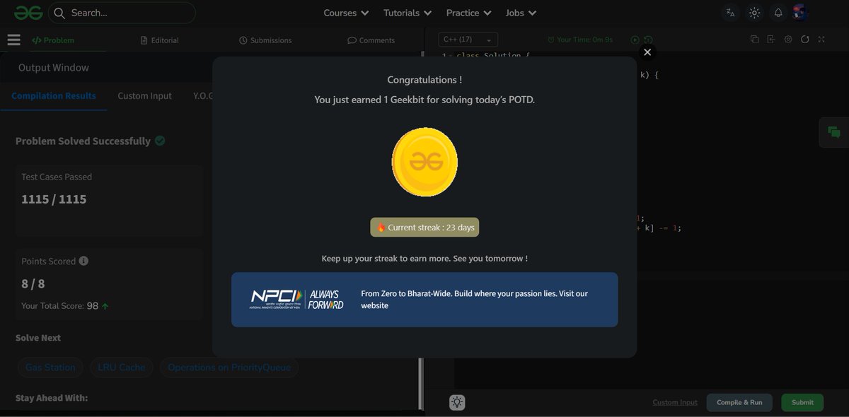 ChikuX22's tweet photo. Day 23 of 60 Days POTD Challenge Powered By NPCI(GFG)

#geekstreak60 #npci
@geeksforgeeks @NPCI_NPCI https://t.co/GhBhsnmXOs