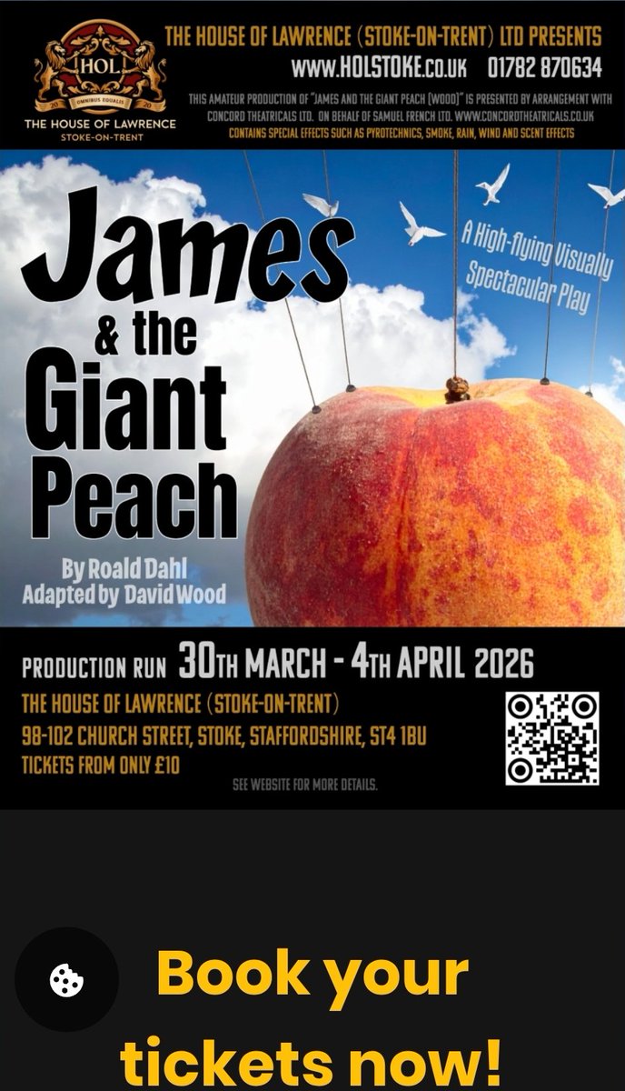 beautifulpop's tweet photo. 🎭 Hidden theatre in Stoke!
Did you know there’s a tiny immersive black box theatre in Stoke town centre?
🍑 James &amp; the Giant Peach
📅 30 March – 4 April
📍 House of Lawrence
Only around 50 audience members, so the show happens right around you, a unique theatre experience https://t.co/uWrHnDECuF