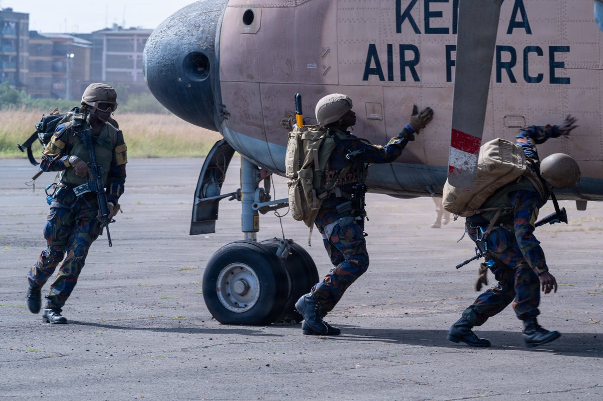 IanECox's tweet photo. The Kenya Defense Forces’ Rapid Response Unit (RRU) pararescue jumpers demonstrate the simulated recovery of personnel during their graduation ceremony in Kenya, Feb. 12, 2026. 🇰🇪🤝🇺🇸

The RRU graduates completed an 11-month training pipeline, conducted alongside U.S. Air Force Special Tactics personnel, to develop core special operations and combat search and rescue capabilities.