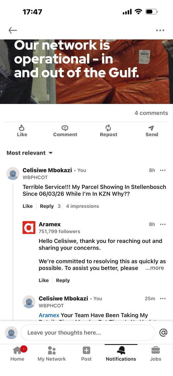zi_cebile's tweet photo. @Aramex @AramexSA Are You Proud Of Your Service???!!!!🤷🏽‍♀️ https://t.co/0sH0RnHLBN