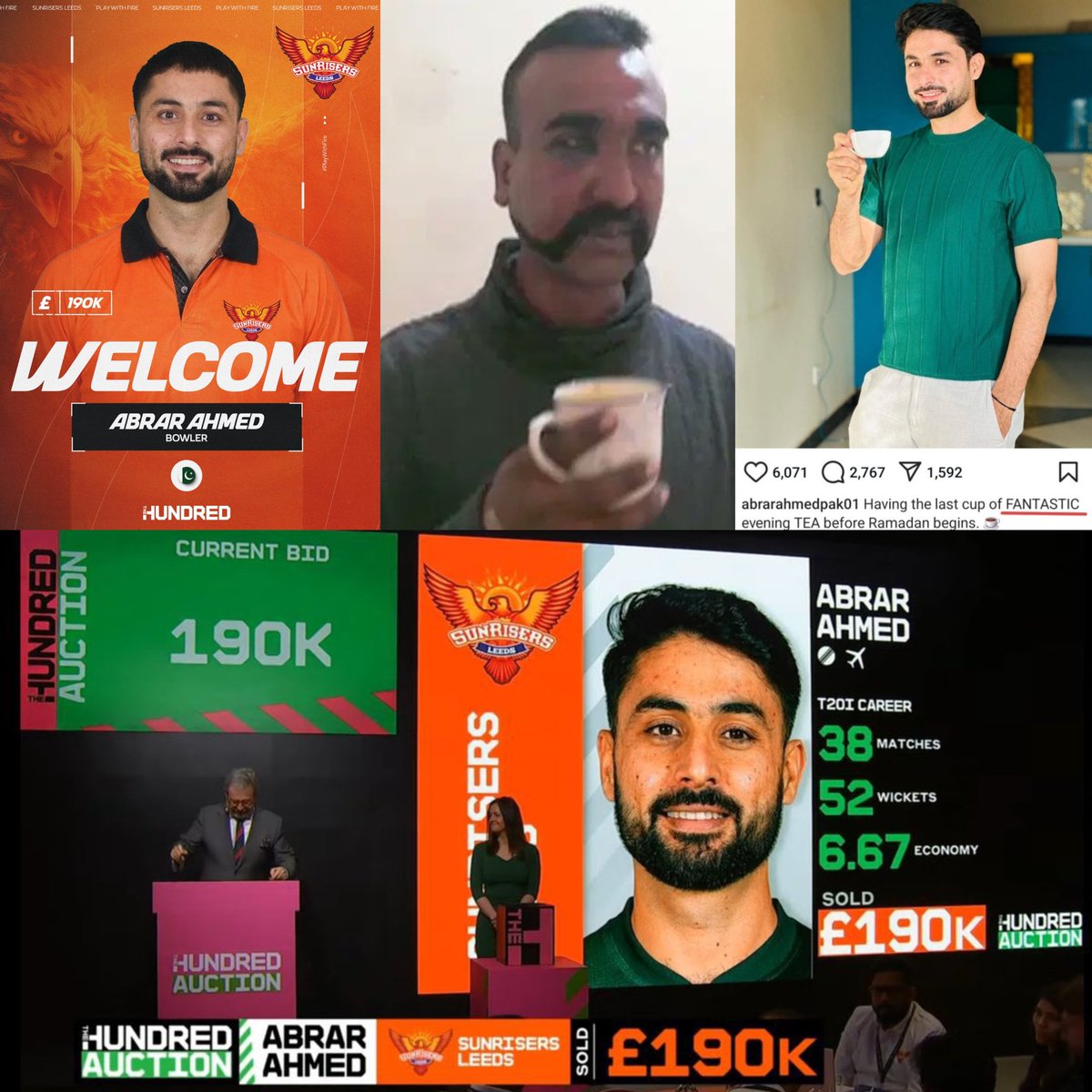 Abrar Ahmed has repeatedly mocked Abhinandan and India on his social media.

Kavya Maran picked him for PKR 6.84 crore 

Shame on <a href="/SunRisers/">SunRisers Hyderabad</a>