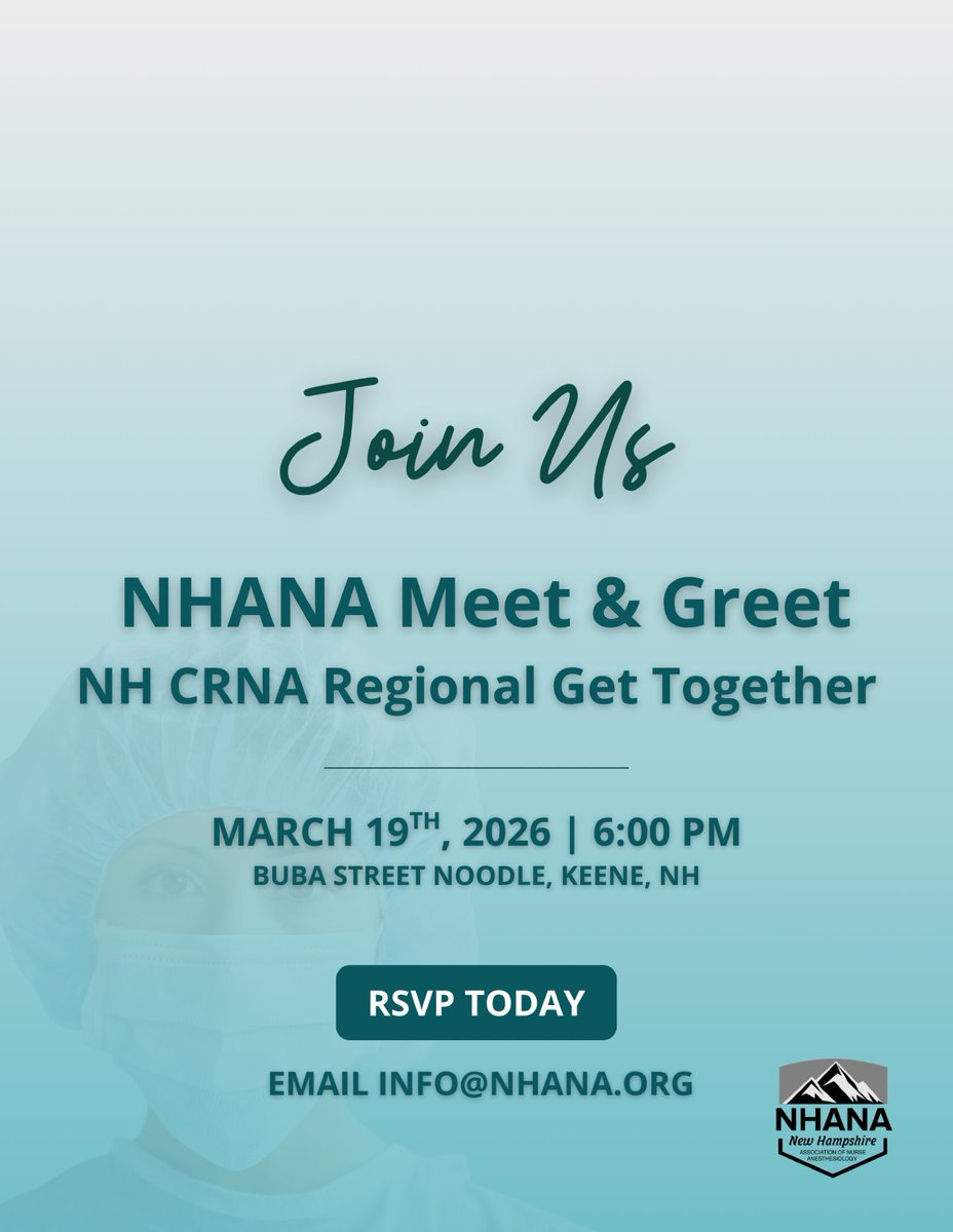 Come join us for the next CRNA Meet &amp; Greet at Buba Street Noodle in Keene, NH! RSVP to info@nhana.org. We hope to see you there!