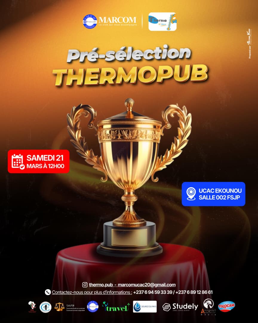 marcom_ucac's tweet photo. Les présélections sont là et plus intenses que jamais.⏳

📅 Samedi 21 mars – 12h00
📍 UCAC Ekounou | Salle 002 FSJP 

Un rendez-vous pour un moment de compétition et de talent  🏆✨
 
 #Thermopub🧡🤍🧡 #leclubquivousaccompagne https://t.co/7Ukzr4RUX5