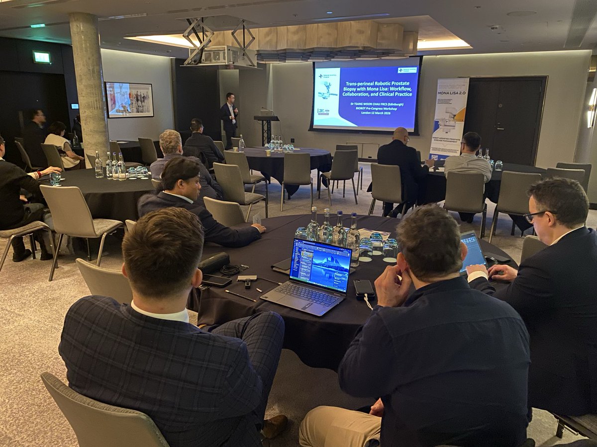 aquilanturology's tweet photo. The #Biobot Redefining Transperineal Prostate Cancer with the Mona Lisa workshop is underway! Great to see doctors from across the UK and the rest of the world in attendance gaining insights from experts as well as some hands-on experience! #prostatecancer #urology #robotics https://t.co/Wp4G2hm3BU