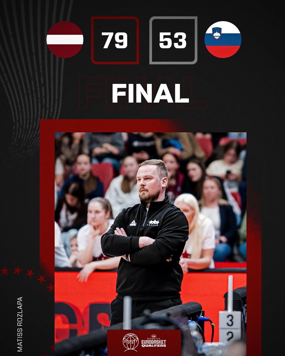 future__sg's tweet photo. 🇱🇻 Latvian Women’s NT head coach Matiss Rozlapa starts the March window of #EuroBasketWomen2027Q with a convincing win over Slovenia, moving Latvia to the top of Group B (3-1)! 🔥 Bravo coach! 🔝 #MatissRozlapa #TrīsZvaigznes #FutureSportsGroup #FutureCoaches https://t.co/RwuUEYpi8N