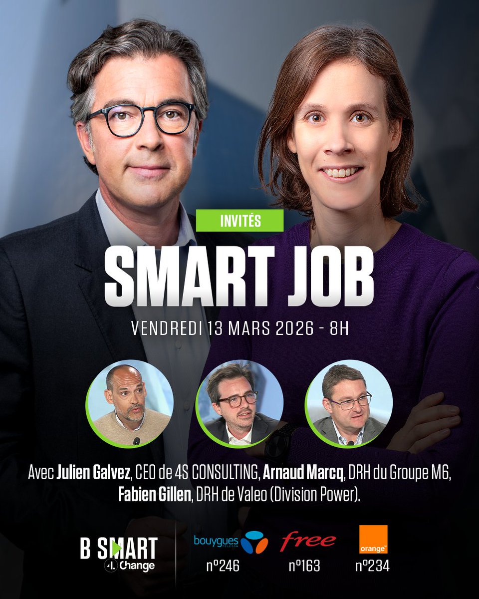 B_SMART_TV's tweet photo. 📺 Au sommaire de SMART JOB ce vendredi à 8h avec @ArnaudArdoin, Caroline de Senneville et leurs invités : Une gestion humaine pendant un rachat d’entreprise, est-ce possible ?
#smartjob avec @NJucha, rendez-vous ce vendredi 13 mars à 8h sur @B_SMART_TV https://t.co/43tH3ohNjc