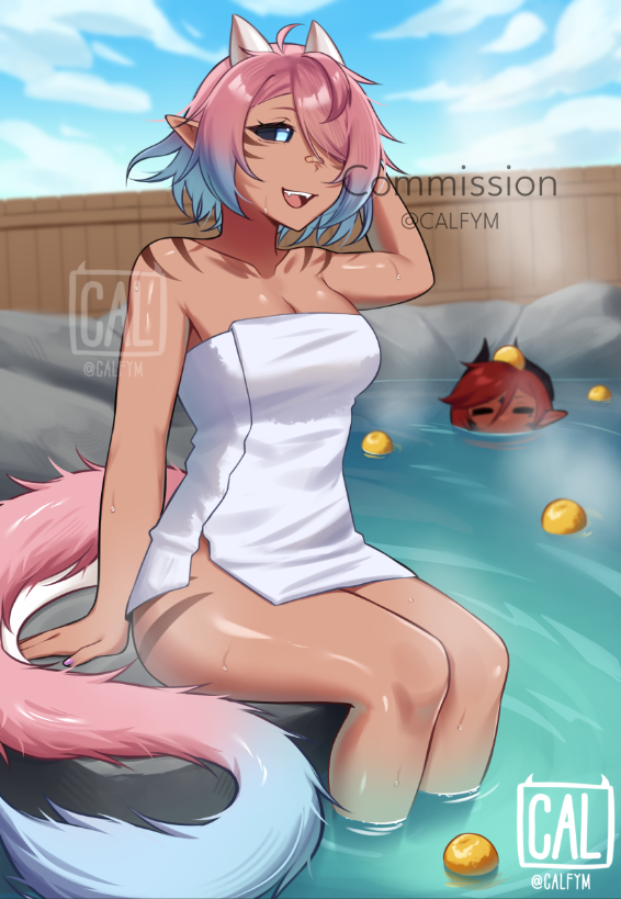 Calfym_'s tweet photo. onsen time! Commission for KatKandi https://t.co/Zt89DL6agy
