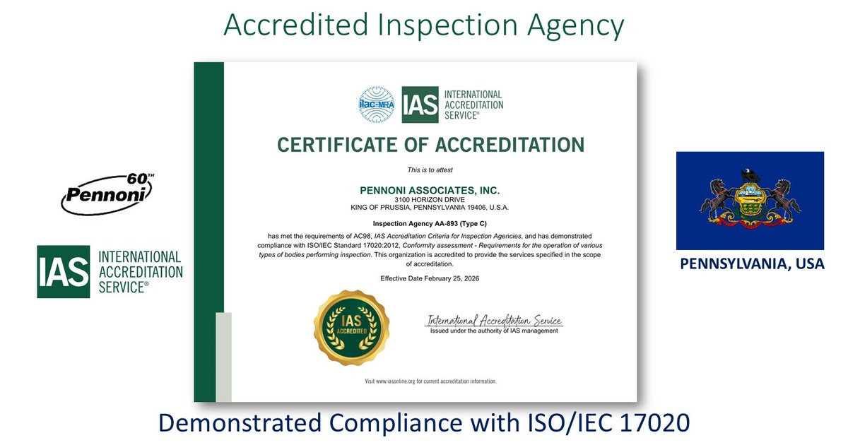 IntlAccredSvc's tweet image. Congratulations Pennoni Associates in Pennsylvania, for becoming an IAS Accredited Inspection Agency. Demonstrating compliance with ISO/IEC 17020. bit.ly/4ugb4LX #InspectionAgency #ConformityAssessment #IASAccredited #Accreditation #Pennoni