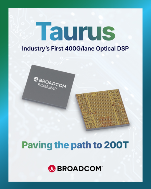 PabloGlezArango's tweet photo. 400G/lane technology has arrived! Scale AI workloads with the first 400G/lane optical DSP: Taurus BCM83640. Debuting at #OFC2026, it enables low-power 1.6T transceivers and paves the path for 204.8T networks. [Link] https://t.co/UDBllpCUa3 https://t.co/xPErn4aj0S