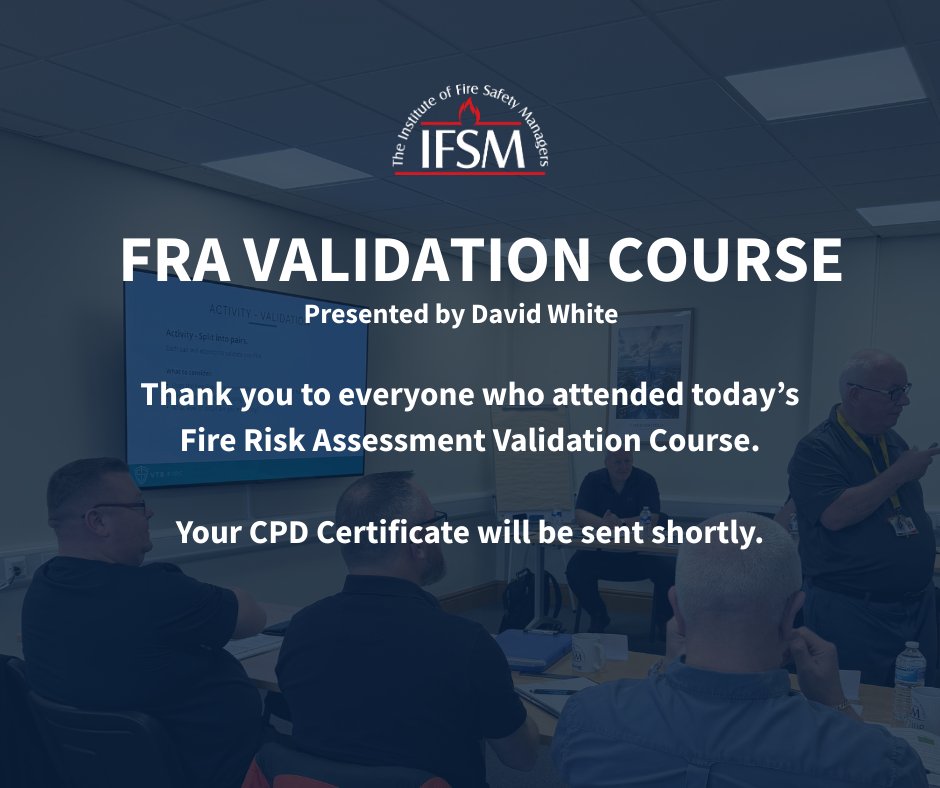 the_ifsm's tweet image. Thank you to everyone who attended our FRA Validation Course today - Great discussions, valuable insights, and a strong focus on improving standards in fire risk assessment validation. We appreciate you joining us! 

#IFSM #Firesafety #FRA