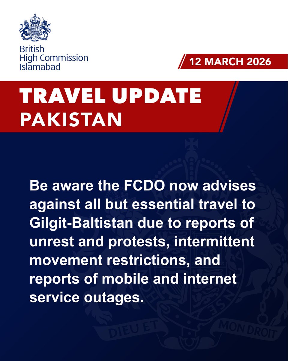Official UK statement on Pakistan travel