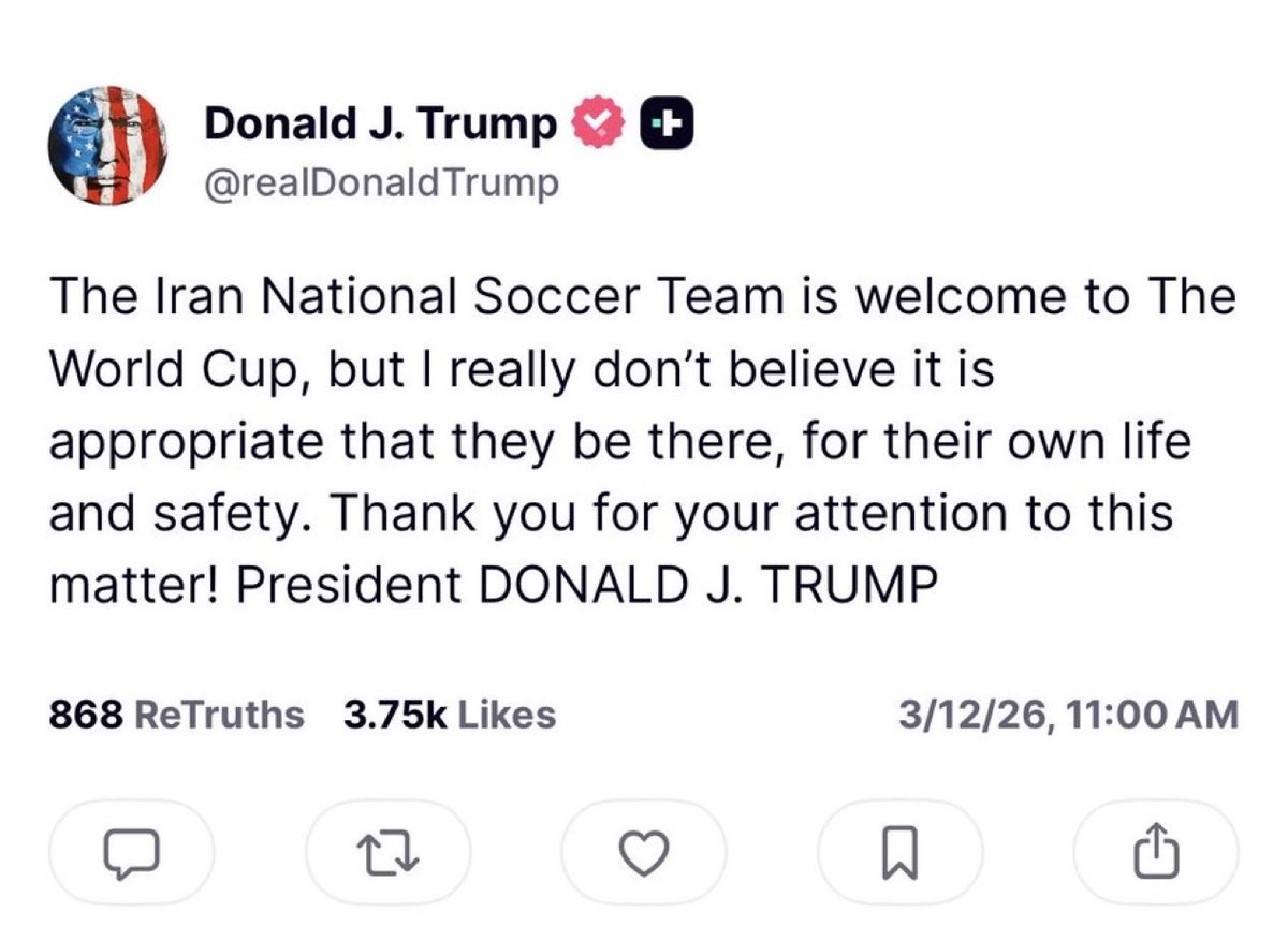 Why is FIFA allowing the U.S. to host the World Cup when the president is threatening  the lives of players? At the very least implying the U.S. can’t guarantee their safety?