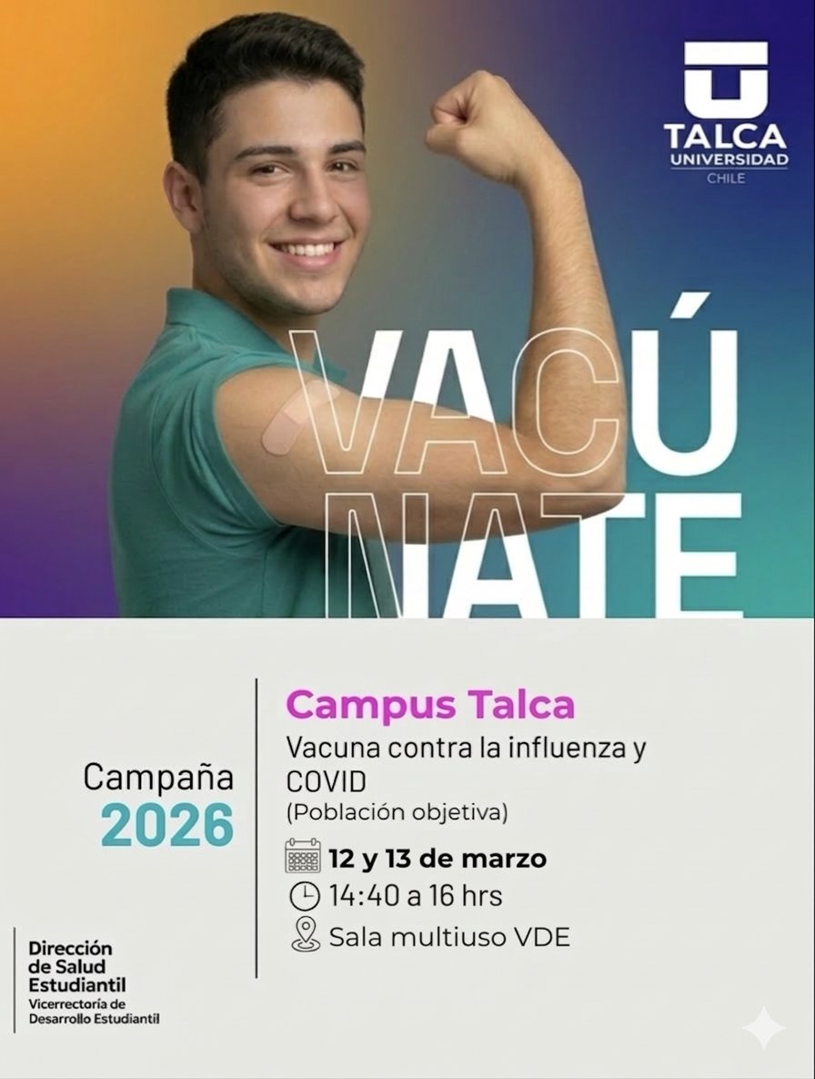 UTalca's tweet photo. ¡Vacúnate!💉

Campus Talca
🗓️12 y 13 de marzo.
🕖14:40 a 16:00 horas.
📍Sala multiuso VDE. https://t.co/bn7P7furAA