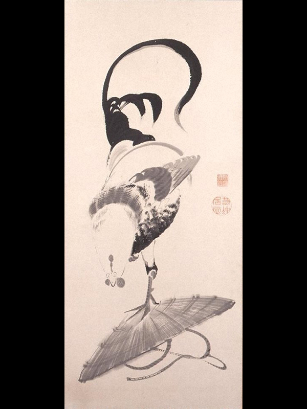 伊藤若冲『笠に鶏図』江戸時代中期・18世紀後半   岡田美術館