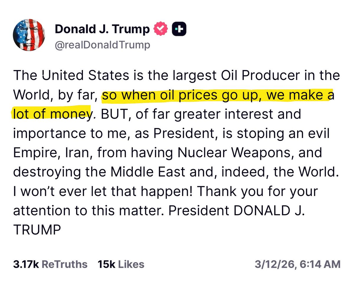 Trump accidentally admits why he’s prolonging his Iran war: 

He’s thrilled to help corporations like Chevron and Exxon “make a lot of money” off of everyday Americans.